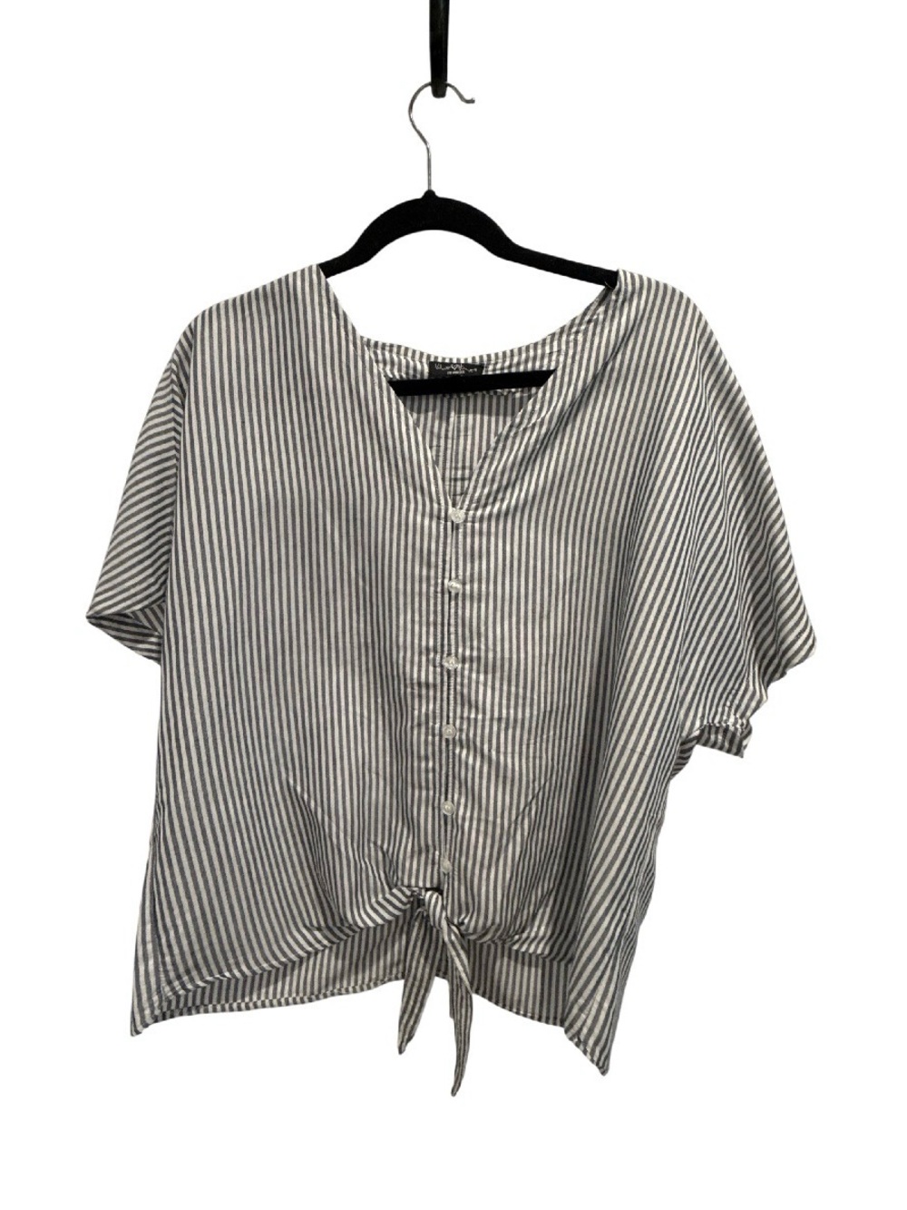 Velvet Heart Black and White Striped Tie-Front Button Blouse